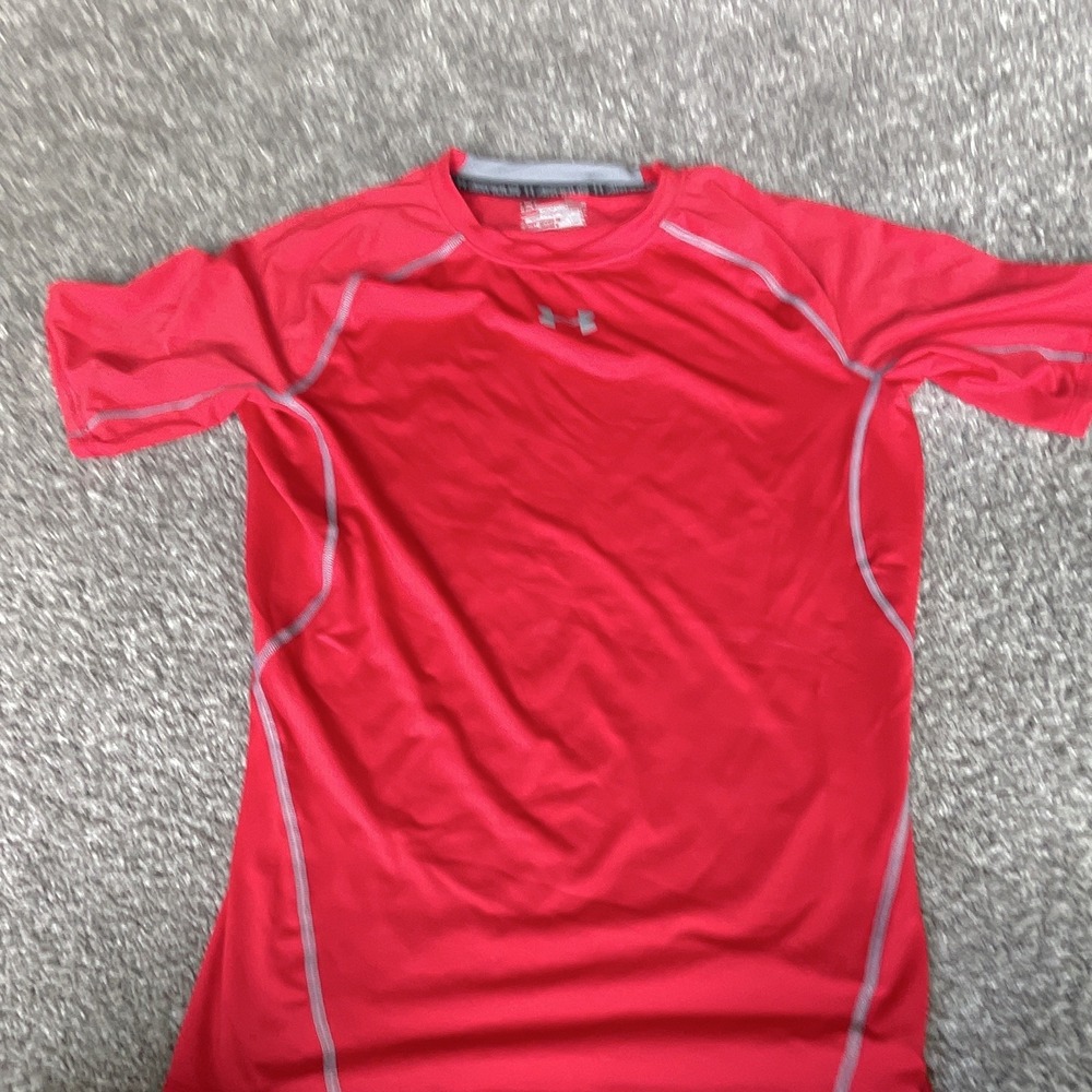 Under Armour L Red/Gray HeatGear Compression Crew Neck T-Shirt Poly Logo